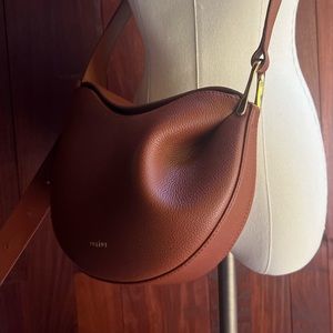 Polene Tonca shoulder / crossbody handbag in textured Cognac brown